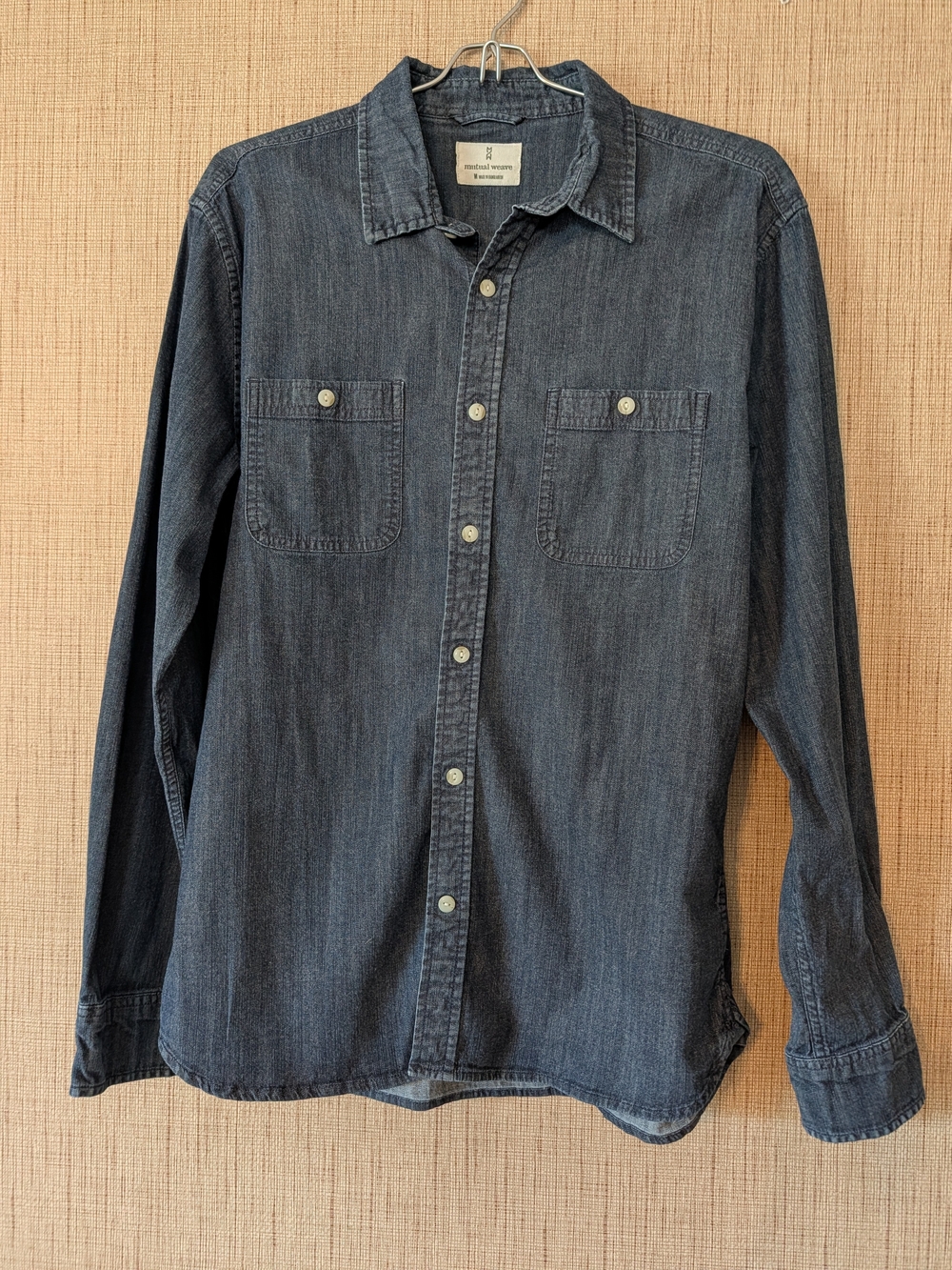 Men's Dark Indigo Casual Button-Down Shirt - Classic Chest Pockets